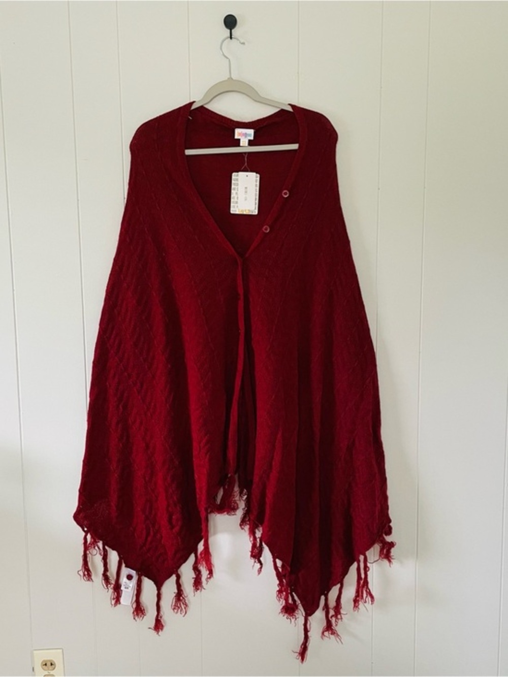 LuLaRoe Deep Red Fringe Poncho Sweater